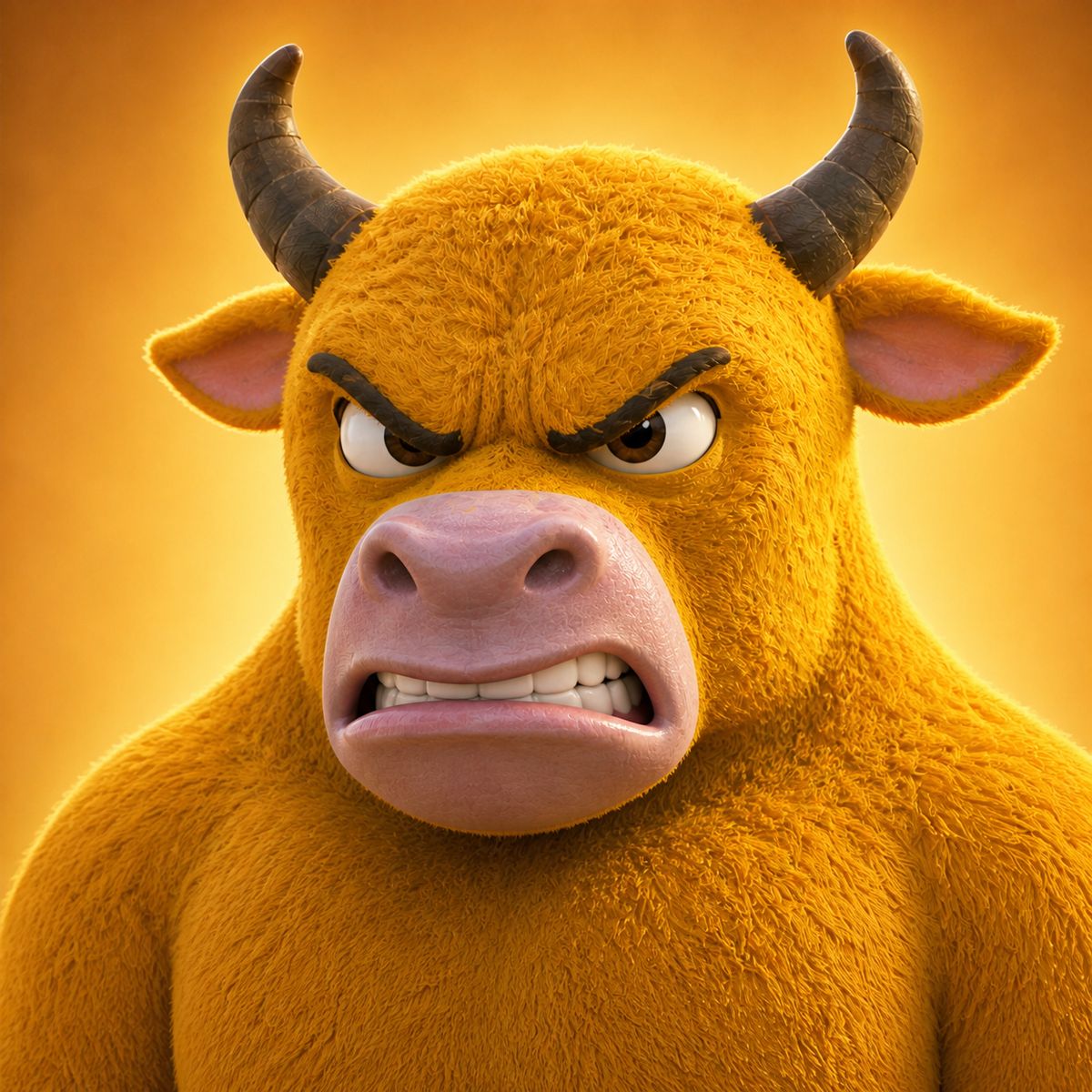 Original Niulai fan art of a angry golden bull character, formatted as poster artwork