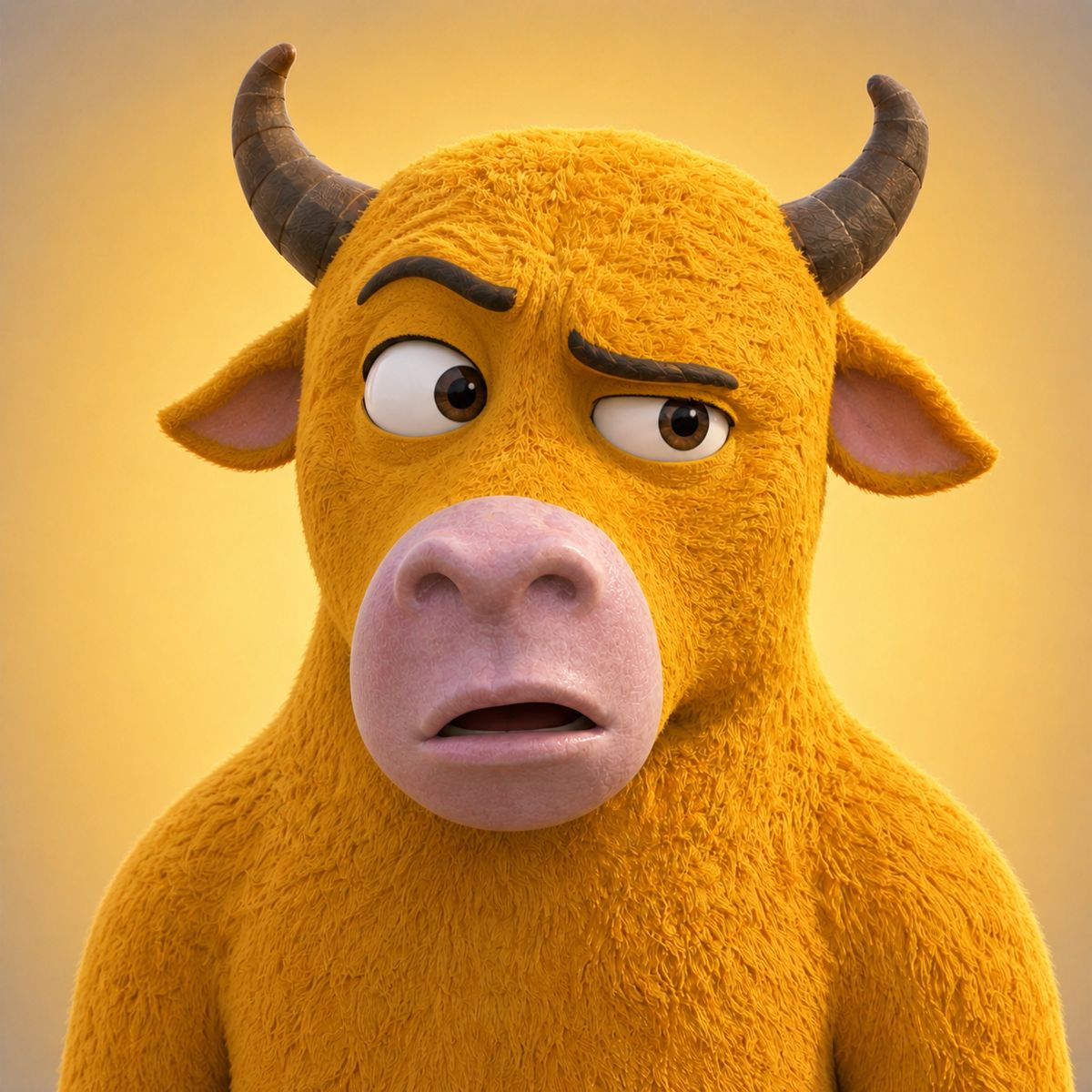 Original Niulai fan art of a confused golden bull character, formatted as poster artwork